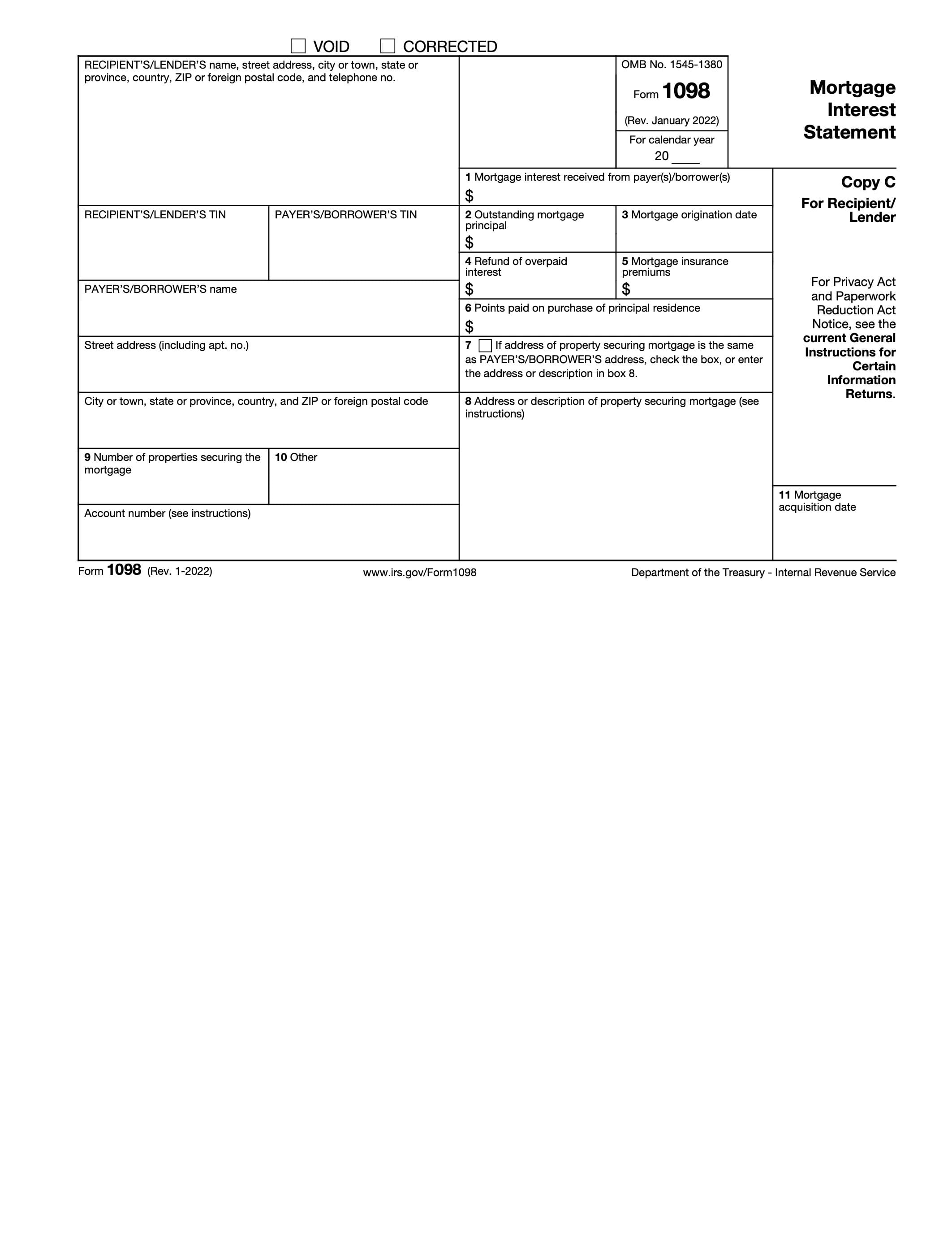 Form 1098 Preview