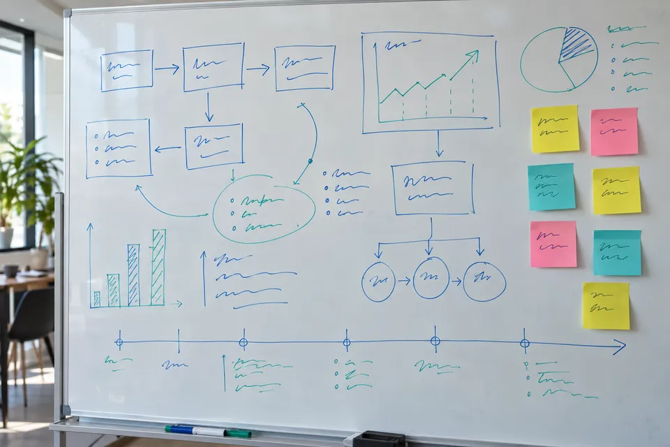 Foto van een whiteboard op kantoor
