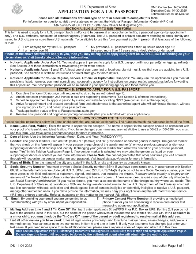 Form DS-11