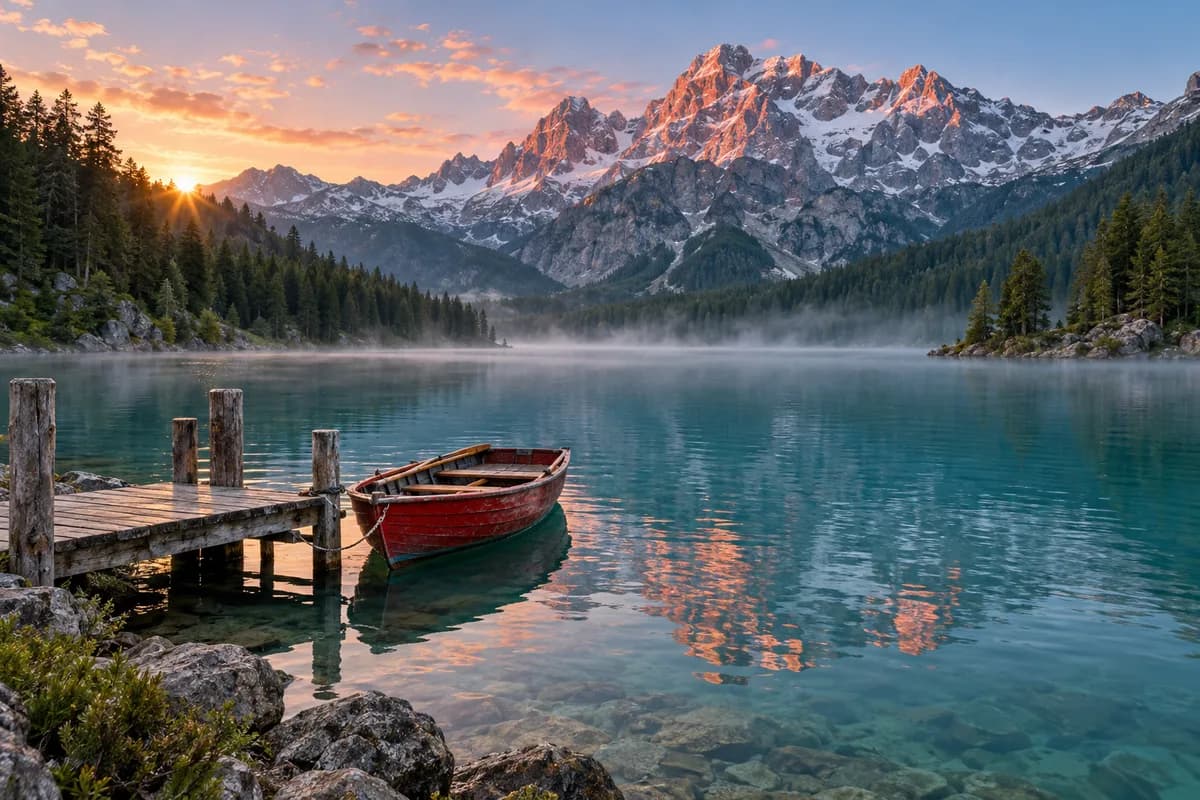 Fotografie comprimată cu un peisaj cu lac de munte