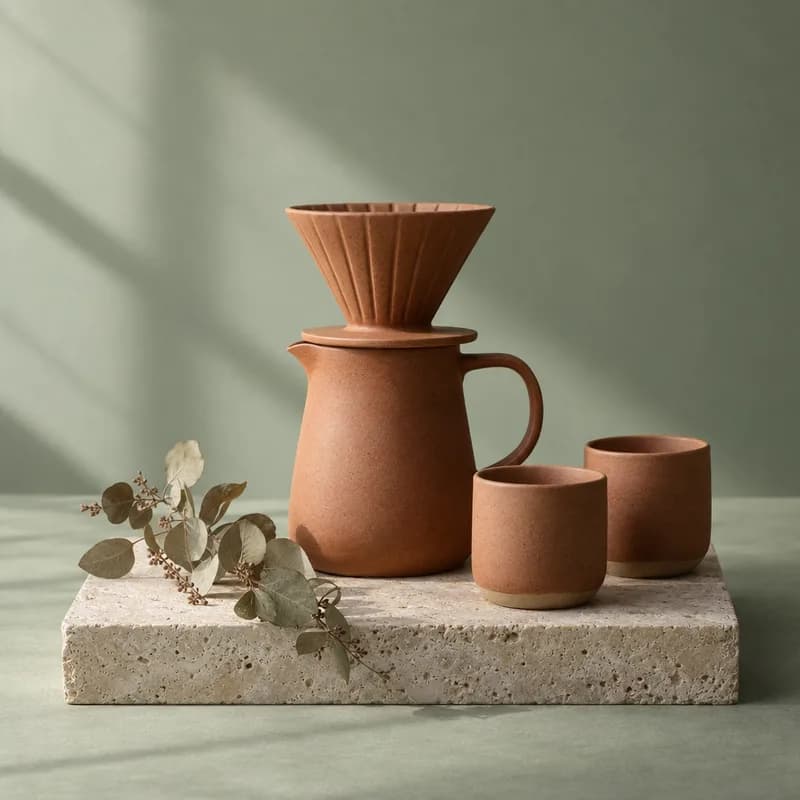 Fotografie de produs comprimată cu un set de cafea din ceramică